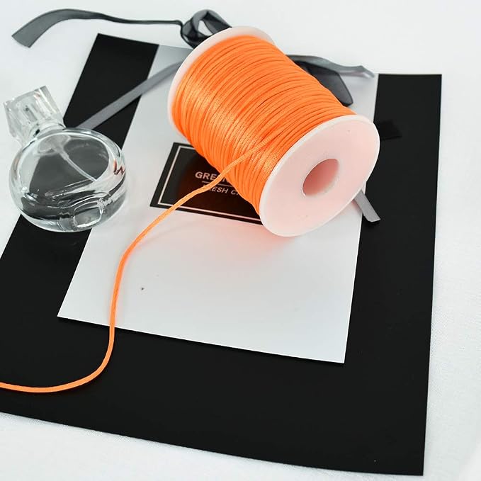 TONIFUL Nylon String Satin Cord for Necklace Bracelet Beading 2mm Orange | 110yd Non elastic durable non fading, for Jewelry Making Thread Rattail Macrame Trim Kumihimo Chinese Knot Craft Tags Hanging