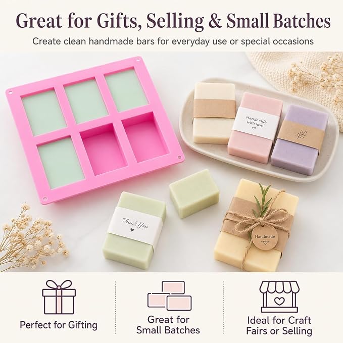 Old Fashion Soap Bar Mold Silicone 2 Pack – Rectangle 6 Cavity Soap Making Mold for Homemade Soap Bars (Flexible Nonstick Easy Release)
