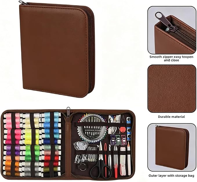 Obear Sewing Kit for Adults: 170 Pcs Sewing Supplies for Hand Mending Clothes, Emergency Repair for Home Travel Dorm, Brown (Gift for Mom, Grandma, Students)