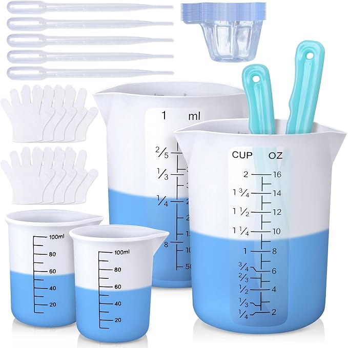 LET'S RESIN Silicone Measuring Cups, 450 ml and 100 ml Mixing Kit | Two-Scale Reusable Silicone Cups and Stirring Sticks Are Easy to Clean for Resin Molds, Pigments and Glitter Tumblers