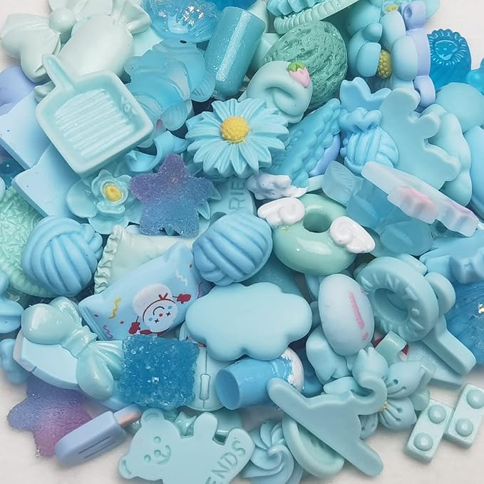 Chenkou Craft 50pcs Lots Mix Assorted Baby-Blue Craft DIY Flatbacks Resin Flat Back Buttons Scrapbooking (Blue)