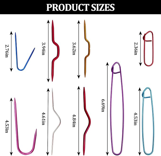 9pcs Knitting Stitch Holders Set, Aluminum Yarn Stitch Holder Needles, Colorful Safety Pin Style Cable Stitch Holders for Knitting, Crochet, Sweaters, Socks, Yarn Sewing DIY Craft Tools