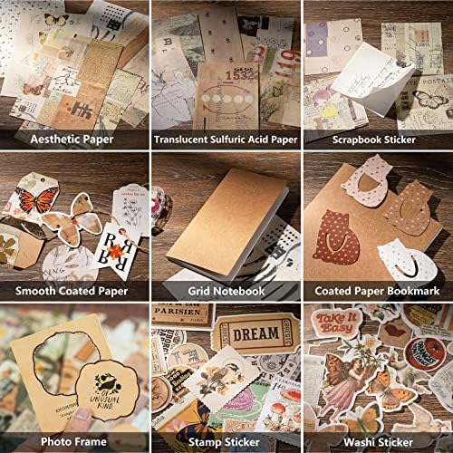 JOYCHOIC Vintage Scrapbooking Supplies Aesthetic Journaling Kit, Scrapbook Large Collection for Bullet Junk Journal, Arts Craft Collage, Beginners, Ephemera