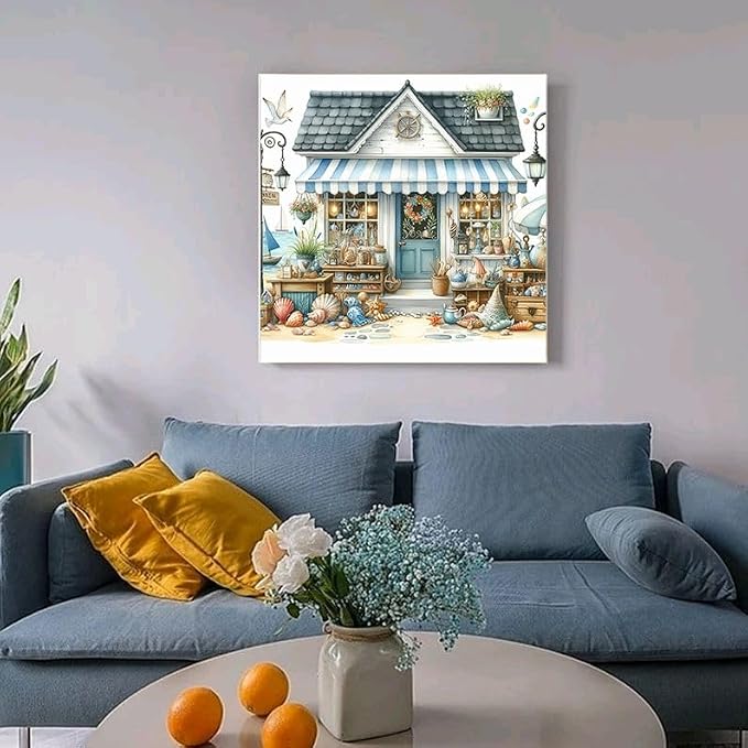 GEWOUVIN Shell Shop Diamond Art Kits for Adults,Diamond Painting Kit for Beginners, Round 5D DIY Dimond Art,Full Drill Painting Kit Art and Crafts for Adults Home Wall Decor【13.8x13.8inch】