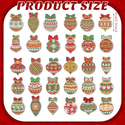 Motipuns 30 Pcs Diamond Magnets,Christmas Ball,Red Green