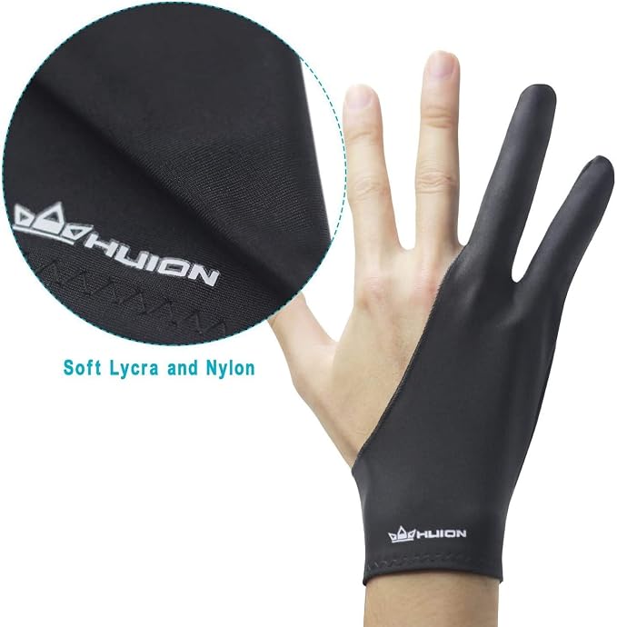 HUION Artist Drawing Glove, One Size, Left or Right Hand | Two-Finger Soft Lycra and Nylon Glove for Sketching, Inking, Coloring and Digital Drawing on Tablets, Reduces Friction