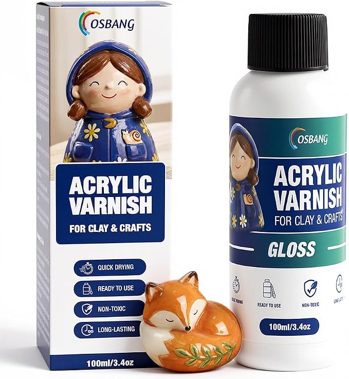 OSBANG 100ML Air Dry Clay Glaze, High Gloss Air Dry Clay Varnish, Protects Clay from Cracking, Scratches and Wear, Clear Sealant for Ceramics, Paintings, Wood and DIY Projects