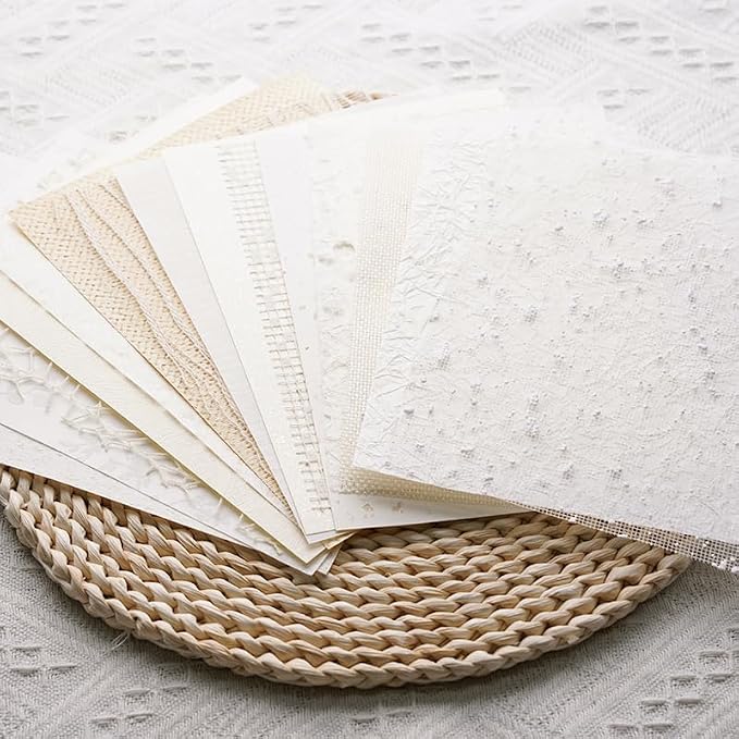 15Pcs Handmade Scrapbook Art Paper Craft Textured Paper Colorful A5 sheet Mesh Special Paper Mix for Scrapbooking Junk Journal Journaling Supplies DIY Materials,5.8x8.2 inches (White)