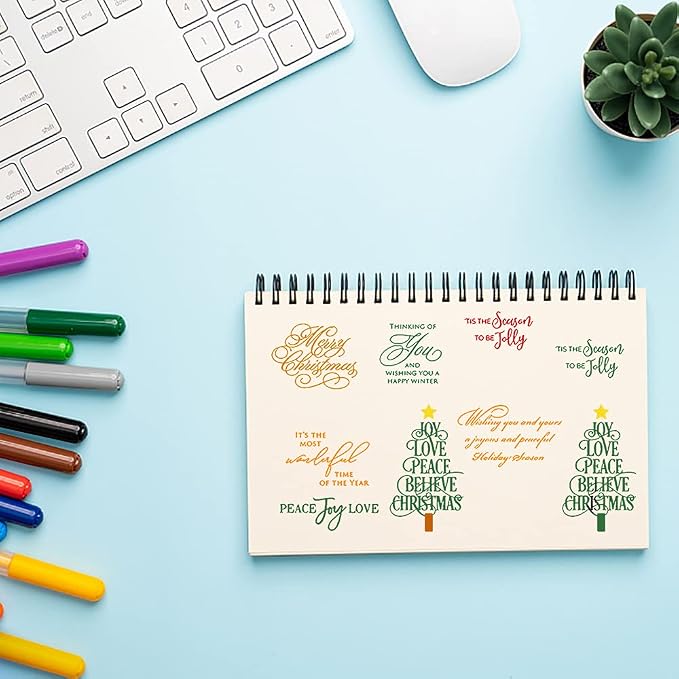 On-Airstore Merry Christmas Blessing Words Clear Stamps for Card Making Decoration DIY Scrapbooking, Christmas Handwriting Trees Transparent Rubber Seal Stamps for Photo Card Album Crafting Supplies