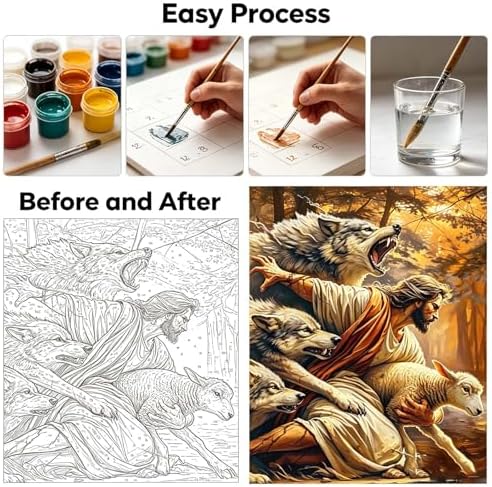Paint by Numbers Kit for Adults - Shepherd Protecting Lamb from Wolves, DIY Paint by Number, Biblical Themed Oil Painting Canvas, Adults Paint by Number Kits for Decor
