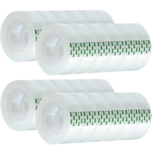 Clear Tape, 24 Rolls Bulk Pack, Multipurpose Tape Refills Rolls for Home Office & School, Hand-Tearable, Not Compatible with Plastic Blade Dispensers
