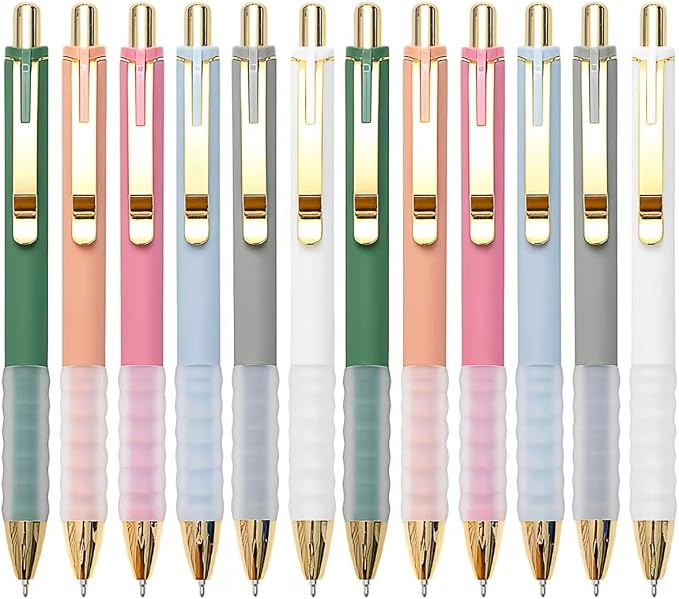 Linbsunne Ballpoint Pens Black Medium Point 1mm with Super Soft Grip Ball Point Pen for Men Women Retractable(gold-6x2 pcs)