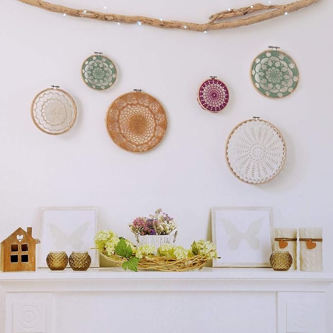 Caydo 7 Pieces 7 Sizes Embroidery Hoops Set 4 inch to 12 inch | Bamboo Circle Cross Stitch Hoop Rings for Craft Sewing and Home Ornaments