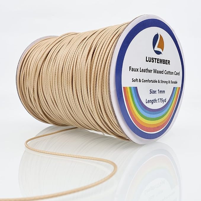 LUSTEMBER 1mm Faux Leather Waxed Cotton Cord, 175 Yards – Durable Necklace String, Soft and Textured Cord for Necklaces, Bracelets, and Jewelry Making
