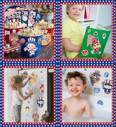 4th of July Outfits for Women - 24Pcs Patriotic Stickers, Make-a-face Stickers,Fourth of July Decorations Accessories Party Favors Supplies for Memorial Day Classroom DIY Crafts Party Decorations
