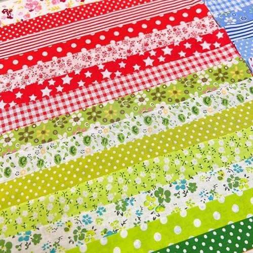 Cotton Fabric DIY Making Supplies Quilting Patchwork Fabric Fat Quarter Bundles DIY for Quilting Cotton Patchwork Cushions (red/Green, 9.8" x 9.8")