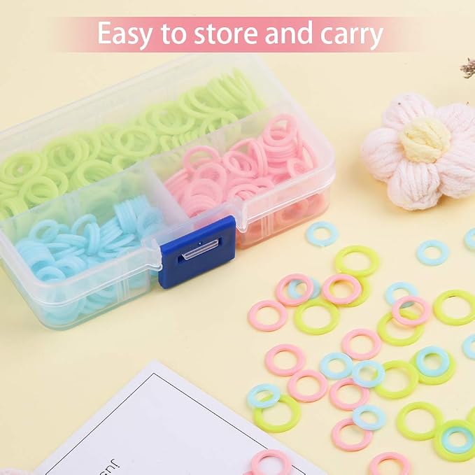 LUNARM 380 PCS Stitch Markers for Crocheting, Knitting Markers Rings S/M/L | Random Color Variety Size Crochet Stitch Markers Knitting Stitch Counter for Finer Bulky Yarns Lace Shawls Looms, Storage Box