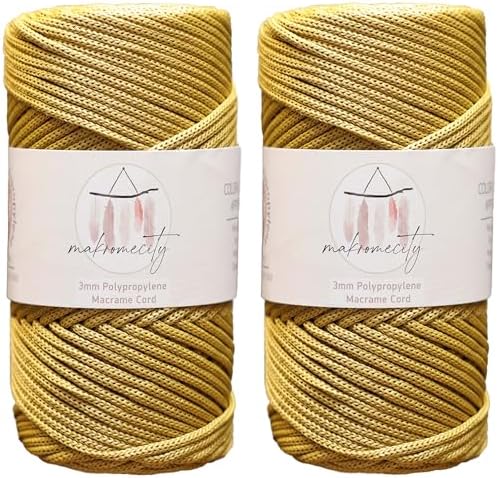 Makromecity, 2 Skeins of Polyester Macrame Cord 3mm x 131 Yards (394 feet) 3mm Polypropylene Mustard Macrame Cord Crochet Macrame Bag Cord Crafts for Wall Hangings, Bags, Underplate, Rug