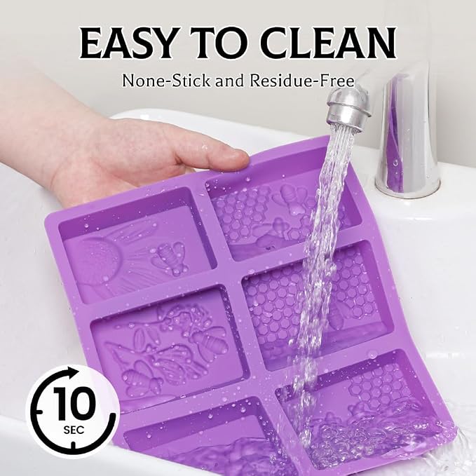 SJ 3D Bee Honeycomb Soap Mold Set, 2-Pack 6-Cavity Silicone Soap Molds | For Soap Making, Wax Melts, Beeswax, Cake & Chocolate, Food Grade Silicone, Easy Release, Reusable