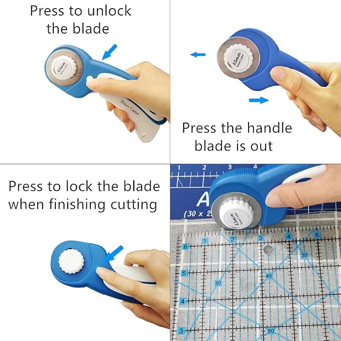 39 Pcs Rotary Cutter Set Blue - Quilting Kit incl. 45mm Fabric Cutter with 5 Extra Blades, A4 Cutting Mat, 2 Craft Knife Set, Quilting Ruler and Sewing Clips, Ideal for Crafting, Sewing, Patchworking