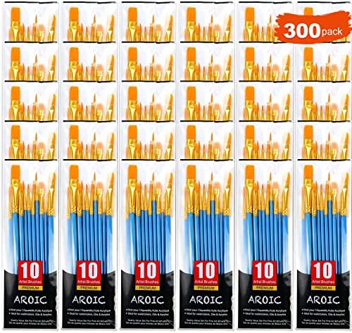 AROIC Painting Brush Set, 30 Packs/300 Pieces, Nylon Brush Head | Suitable for Oil and Watercolor, Perfect Suit of Art Painting, Best Present for Painting Enthusiasts