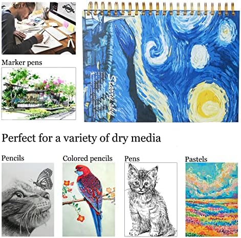 Starry Night Aesthetic Art Mix Media Sketchbook,98lb/160gsm Acid Free Thick Paper Drawing Sketching,1 Pack of A4 Blank Spiral Bound Journal Notebook, Sketch Pad Book for Student and Adult