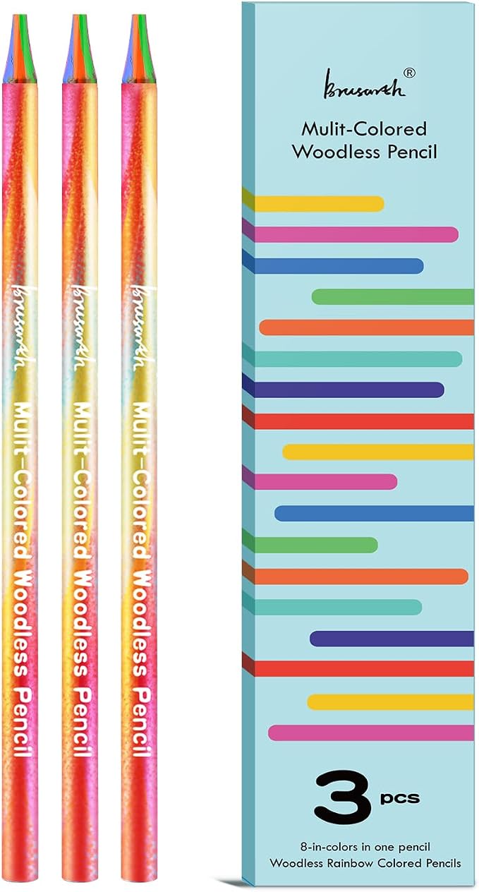 Brusarth 3 Pack Woodless Full Core 8-in-1 Rainbow Colored Pencils | For drawing and coloring, art supplies for artists and kids, ideal holiday and Easter gift choices