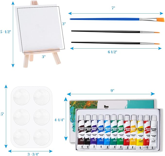 Mini Canvas and Easel, Cridoz 47 Pieces Small Canvas Painting Set Includes Mini Easel, Acrylic Paint, Paintbrushes and Palette for Artists Art Party Sip and Paint Night