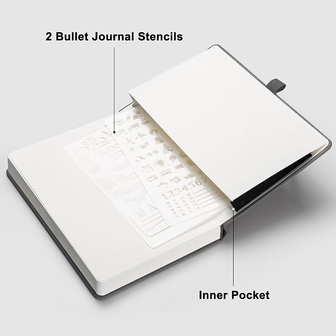 RETTACY Blank Journal Notebook, 192 Pages, A5 Medium Size (5.7'' x 8.3'') | Leather Hardcover, 100 GSM Thick Paper, for Sketching, Drawing, Painting (Gray)