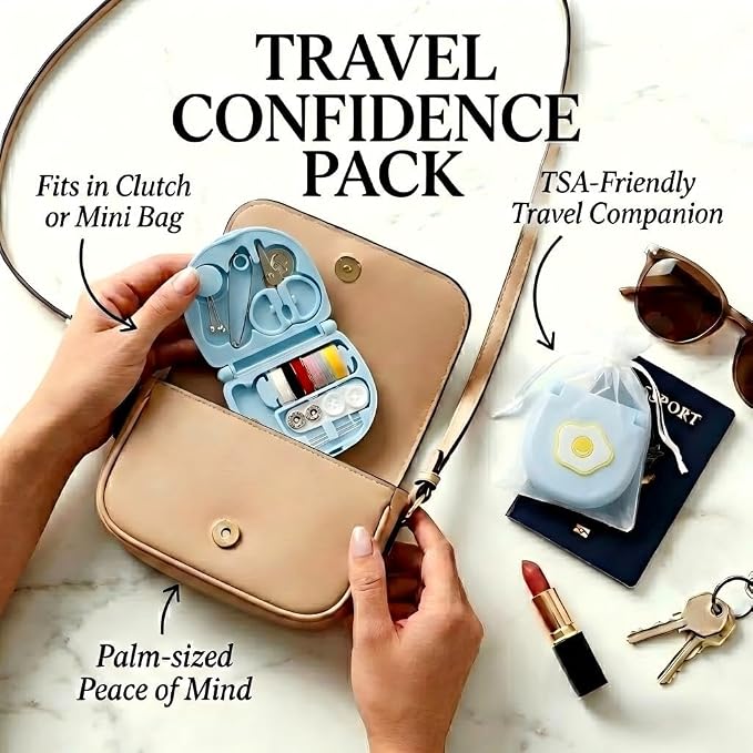 2 Pack Mini Travel Sewing Kit, Portable Emergency Sewing Box with Scissors, Needles, Threads, Compact Clothing Repair Set for Travel, Purse, Office, College Dorm(3D Fried Egg Yellow)
