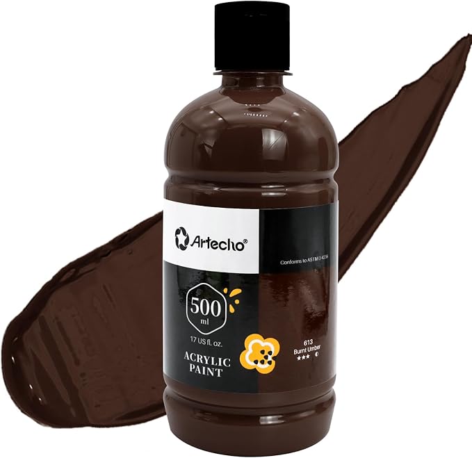 Artecho Burnt Umber Acrylic Paint 500ml / 17oz Large Bottle