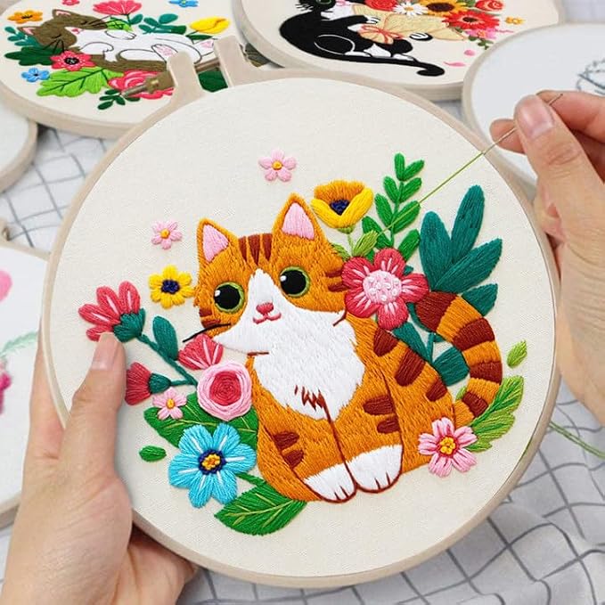 Nuberlic 3 Pack Cat Embroidery Kit for Beginners Adults