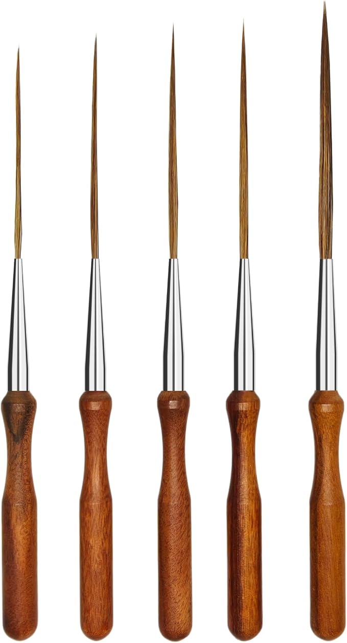 5Pcs Ox Ear Painting Detail Paint Brushes，Long Liner Brushes Fine Point Tip Pinstriping Scroll Outlining Brush Artist Paintbrush for Artists Beginners Watercolor Acrylic Painting