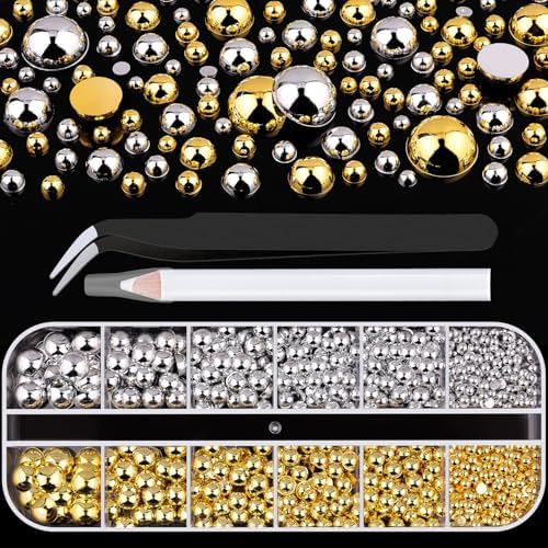 Flatback Nail Pearls Half Round Silver and Gold Nail Charms for Nails