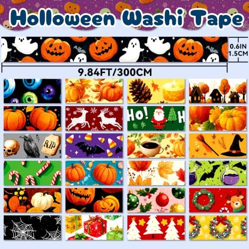 Halloween Fall Christmas Washi Tape - 24 Rolls Holiday for Crafts