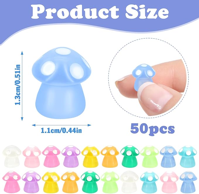 50Pcs Luminous Mini Mushrooms, Small Fairy Garden Mushrooms, Tiny Mushrooms Figurines for DIY Craft Micro Landscaping Decoration