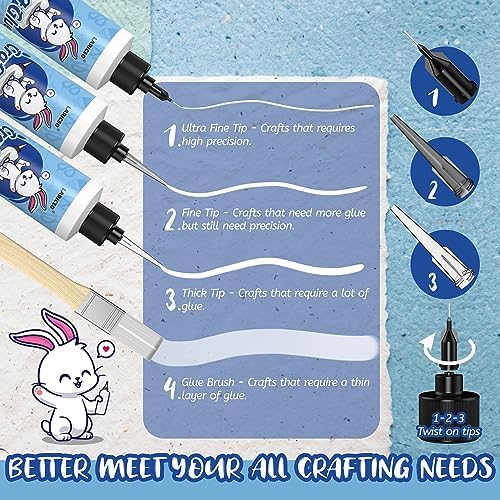 Craft Glue 4oz with Precision Tips | Quick Dry Clear Strong Permanent Tacky Glue for Fabric & Paper Crafts, Scrapbooking, Card Making Supplies