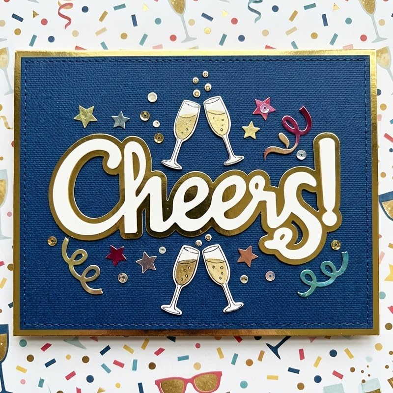 Lapoo Words Cutting Die for Scrapbooking - Durable, Cut Stencils for DIY Scrapbook Photo Album Decorative Paper Card, Card Making Supplies Party Wedding Decorations (Cheers 3 x 1.3 in)
