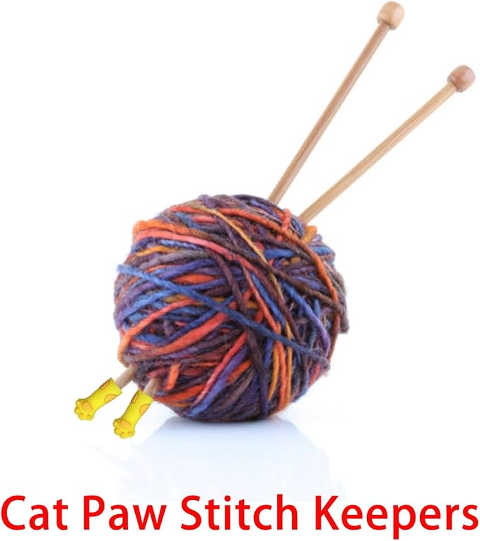 SPANSEE 6 PCS Stitch Stoppers for Small Knitting Needles, Knitting Accessories fit Sizes US 2.5-11 (3mm-8mm) Needles, Knitting Point Protectors, Knitting Needle Caps, Cat Paw Knitting Needle Stoppers