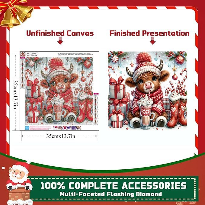 Christmas Diamond Art Kits for Adults,Cow Diamond Painting 13.8 x 13.8 Inch