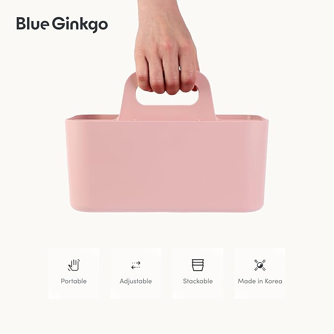 BLUE GINKGO Stackable Organizer Caddy, Rectangle, Pink, Made in Korea