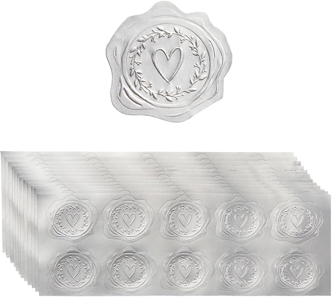 300 Pieces Embossed Gold Foil Stickers, Silvery Heart-Love