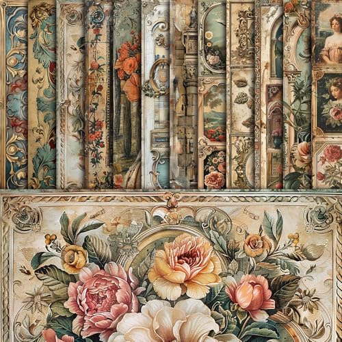48 Sheets Vintage Baroque Scrapbook Paper,Vintage Pattern Decorative Scrapbook for Junk Journals DIY Cards and Photo Albums, Aesthetic Craft Supplies