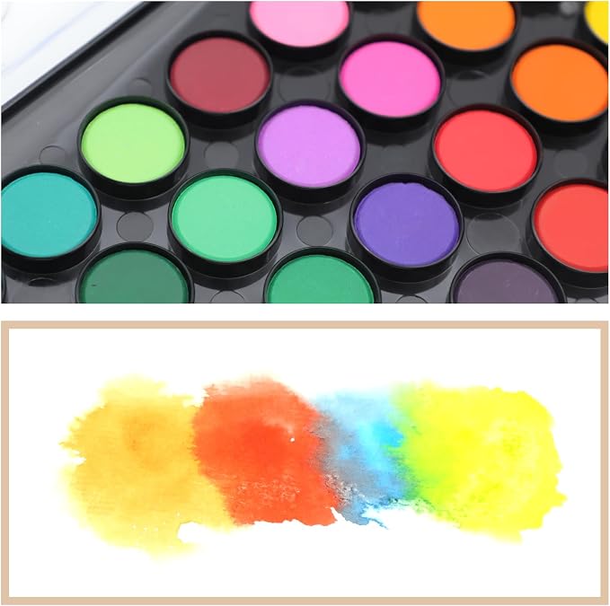 Artecho 48 Colors Watercolor Paint Set, 10 Brushes | A5 Watercolor Paper Pad, 2 Watercolor Pens, Washable Non-Toxic, for Adults & Artists