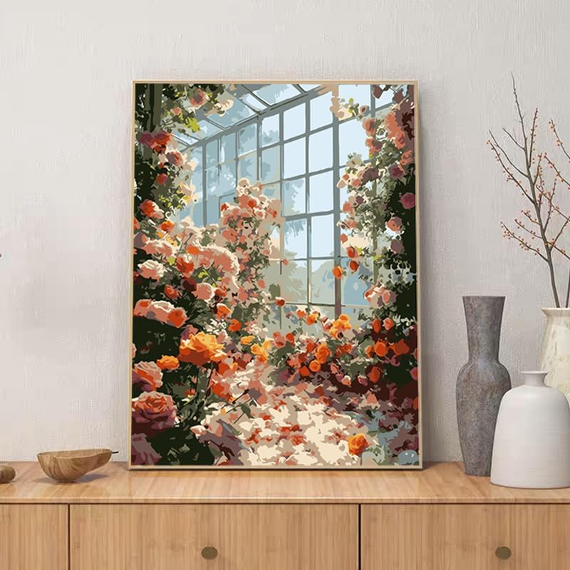 ZRIZQ Paint by Numbers Kit for Adults Beginners,Flowers DIY Painting Set,Relaxing Creative Craft Activity,16x20 Inch-Floral Home