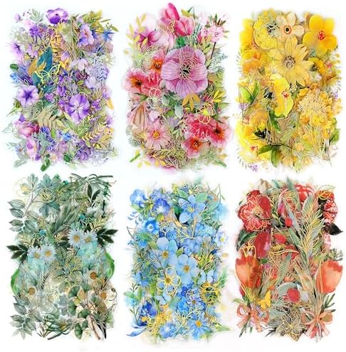 240Pcs Gilt Flower Stickers for Scrapbooking,Self-Adhesive Floral Stickers Scrapbook Supplies Journaling for Water Bottle Adult Card Making Letters DIY Cards Decoration