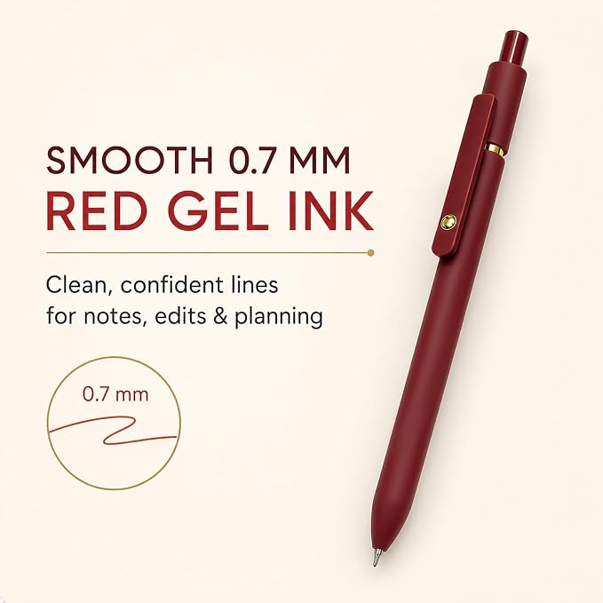 FIOVER Red Gel Pens, 6 Pack 0.7mm Red Colored Pens for Journaling and Notes