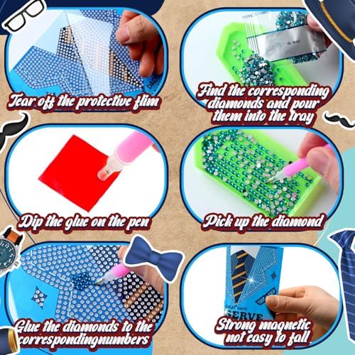 Saillong 12 Pack Father's Day Diamond Painting Greeting Cards Kits Dad Diamond Art Cards with Envelopes Best Dad 5D Rhinestones Painting Making Kits for Adults Father's Day DIY Craft Gifts