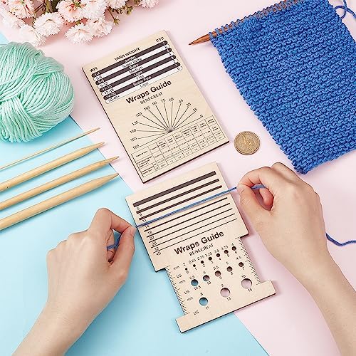 BENECREAT 2Pcs Rectangle Wooden Knitting Needle Gauge, Yarn Wrap Guide Board Knitting Tool for Spinners Yarn Measuring Crochet Accessories
