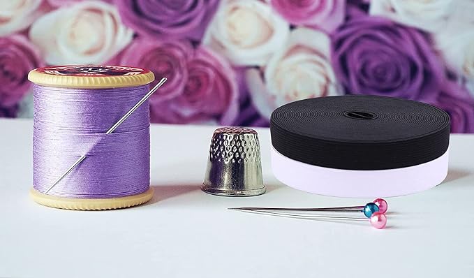 XKDOUS Elastic Band for Sewing, 1 Inch 14 Yards, 2 Roll,Black and White